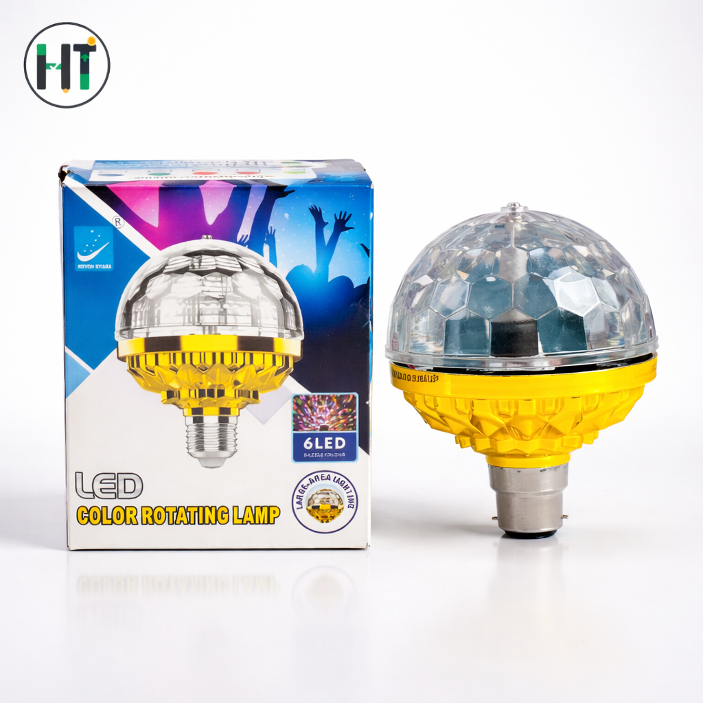 6 LED Color Rotating Disco Lamp – 360° Party Light (E27/B22 Compatible)