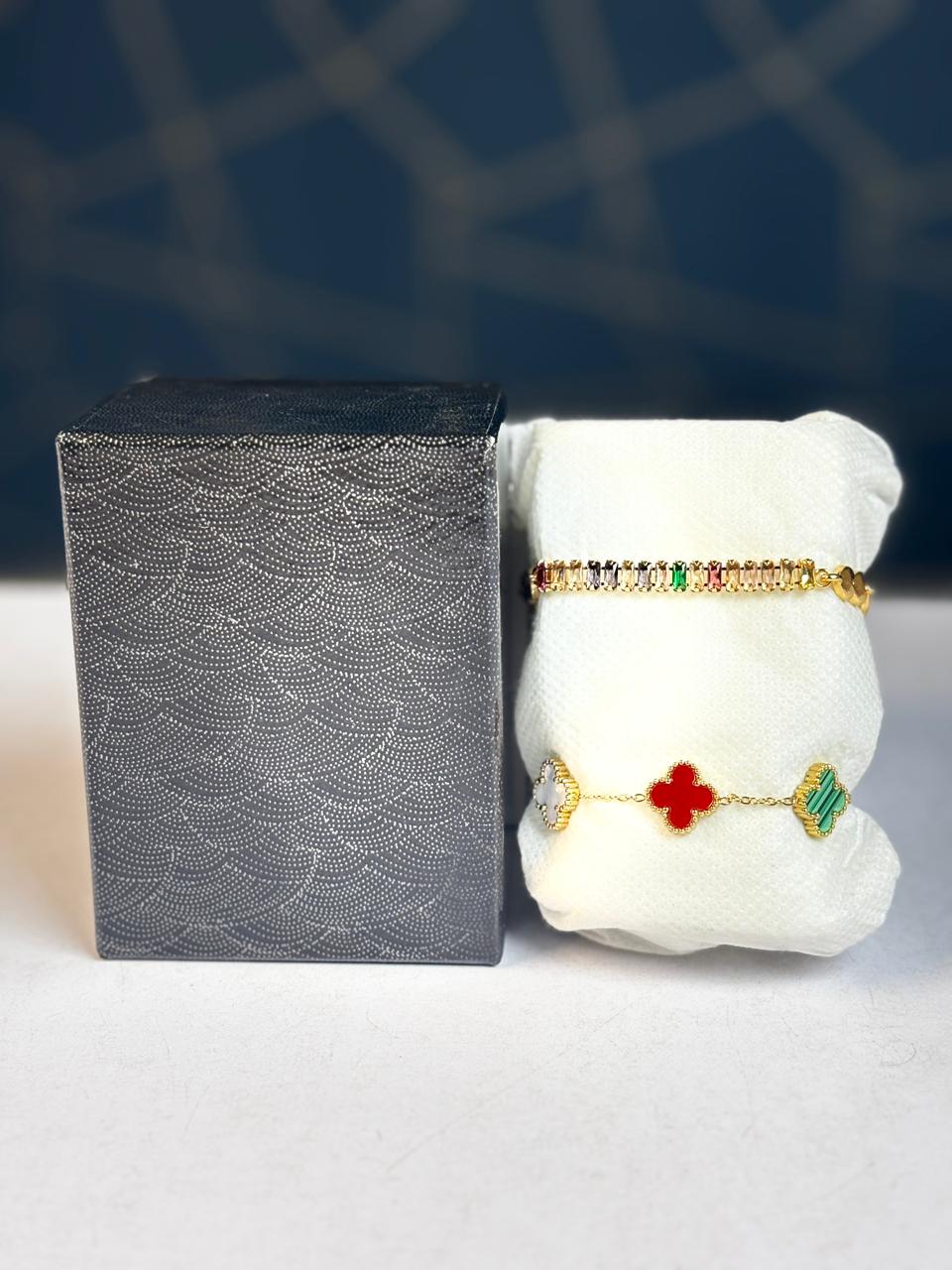 Clover AND Multi-Stone Tennis Bracelet Set