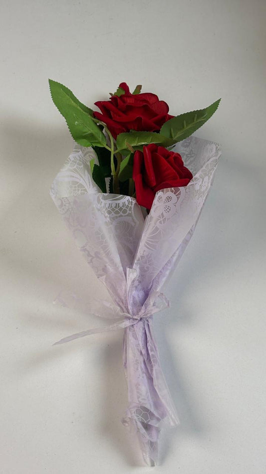 Artificial Red Roses in Soft White Wrapper
