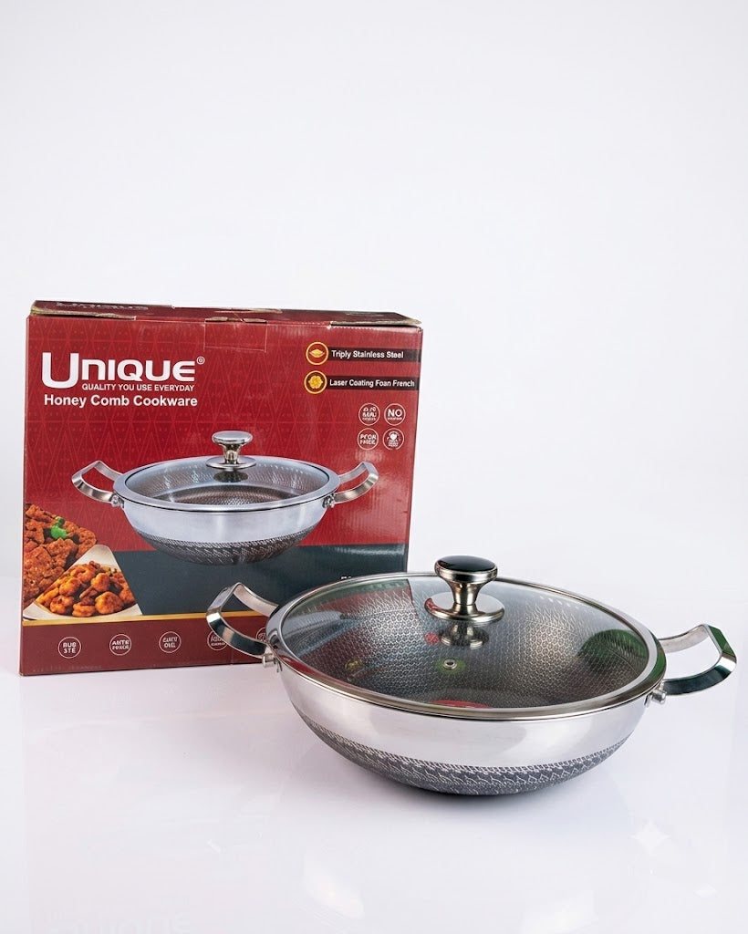 UNIQUE SUS316 Honeycomb Stainless Steel Kadai 32CM