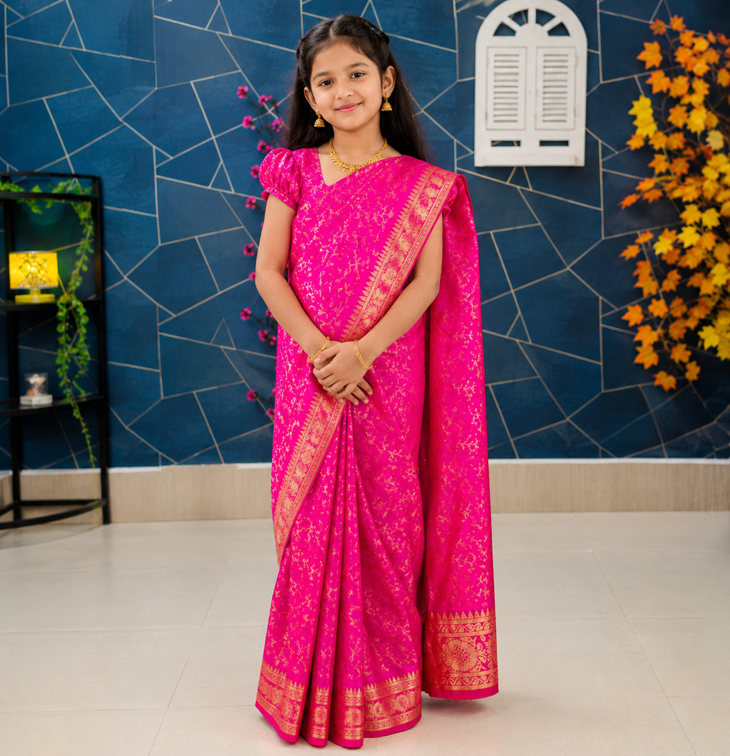 Girls Katan Saree for 6–10 Years – Premium Party Wear Kids Saree