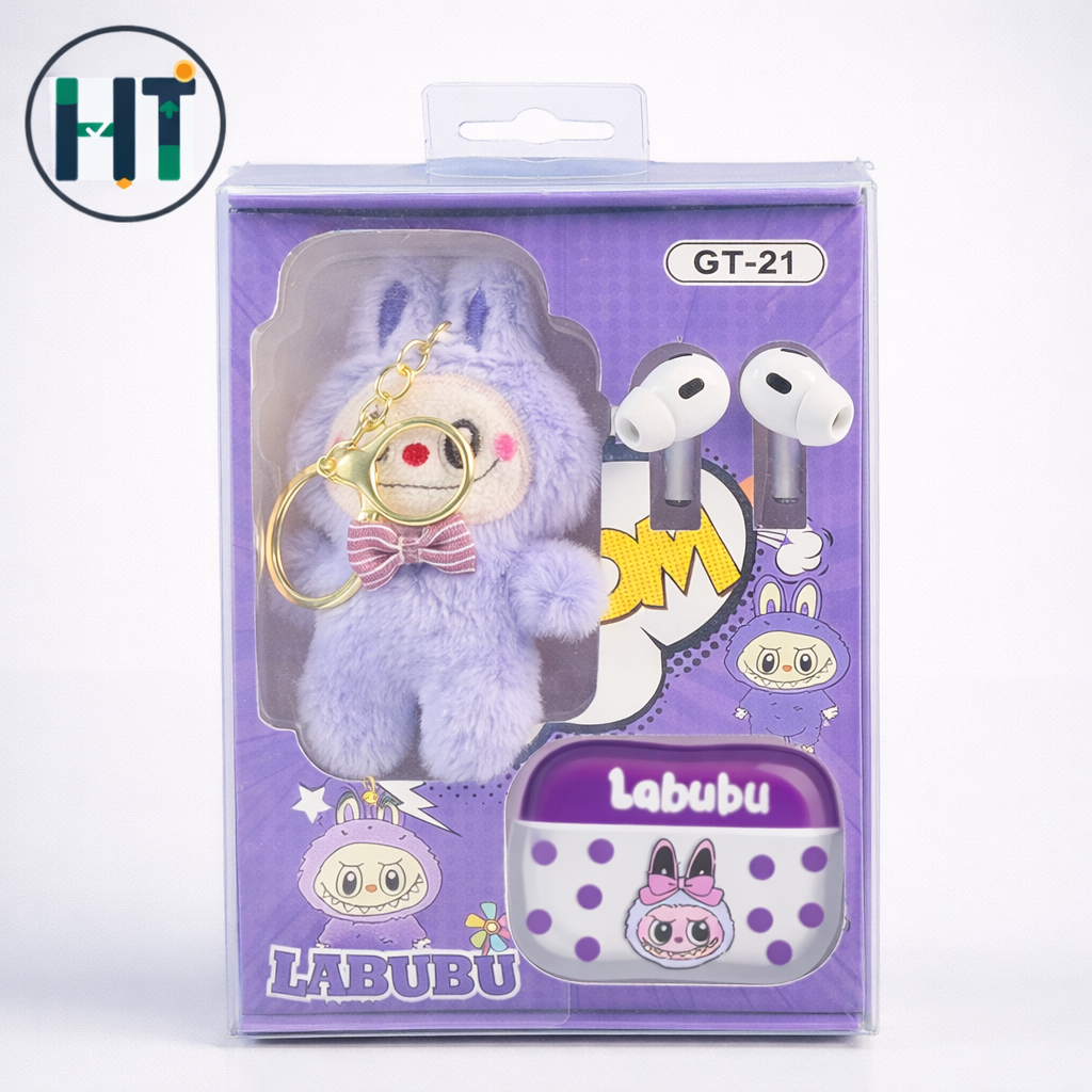 LABUBU GT-21 Cute Plush Keychain Wireless Earbuds Set