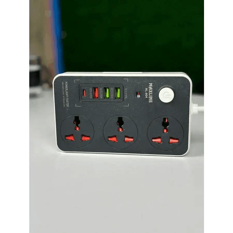 Maxline 3 Socket & 4 USB With Lightning Port Fast Charging Multiplug - HT Bazar