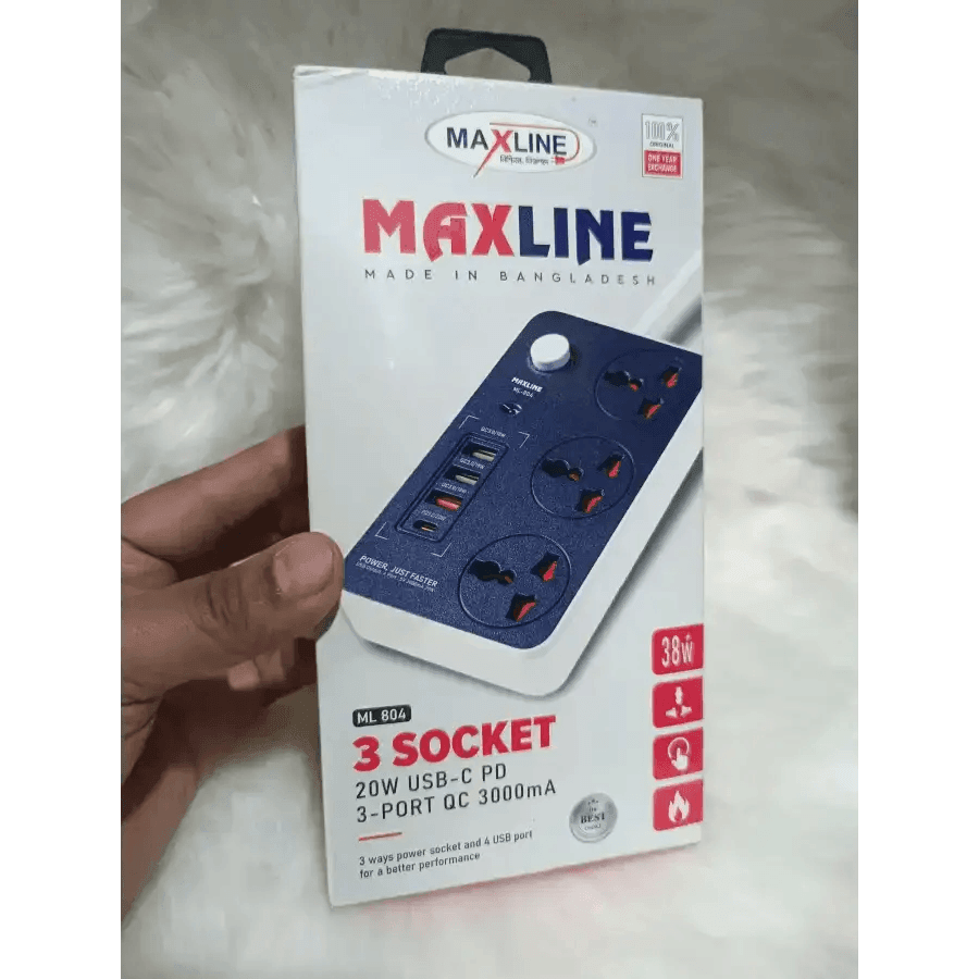 Maxline 3 Socket & 4 USB With Lightning Port Fast Charging Multiplug - HT Bazar