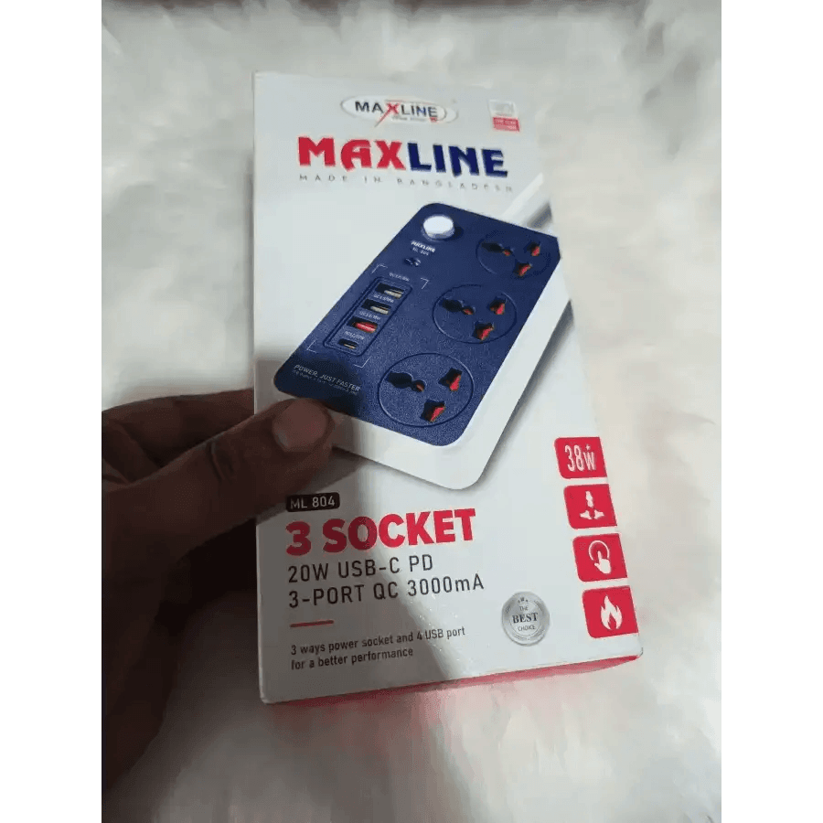 Maxline 3 Socket & 4 USB With Lightning Port Fast Charging Multiplug - HT Bazar