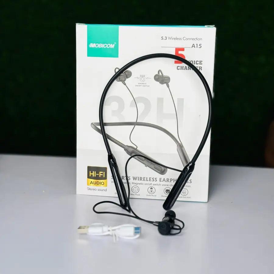 Mobicom A15 5 step voice changer Neckband 32 hours charging