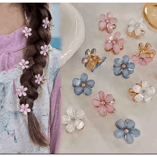 Pack of 5 Pcs Crystal Flower Mini Hair Clips - HT Bazar