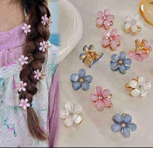 Pack of 5 Pcs Crystal Flower Mini Hair Clips - HT Bazar