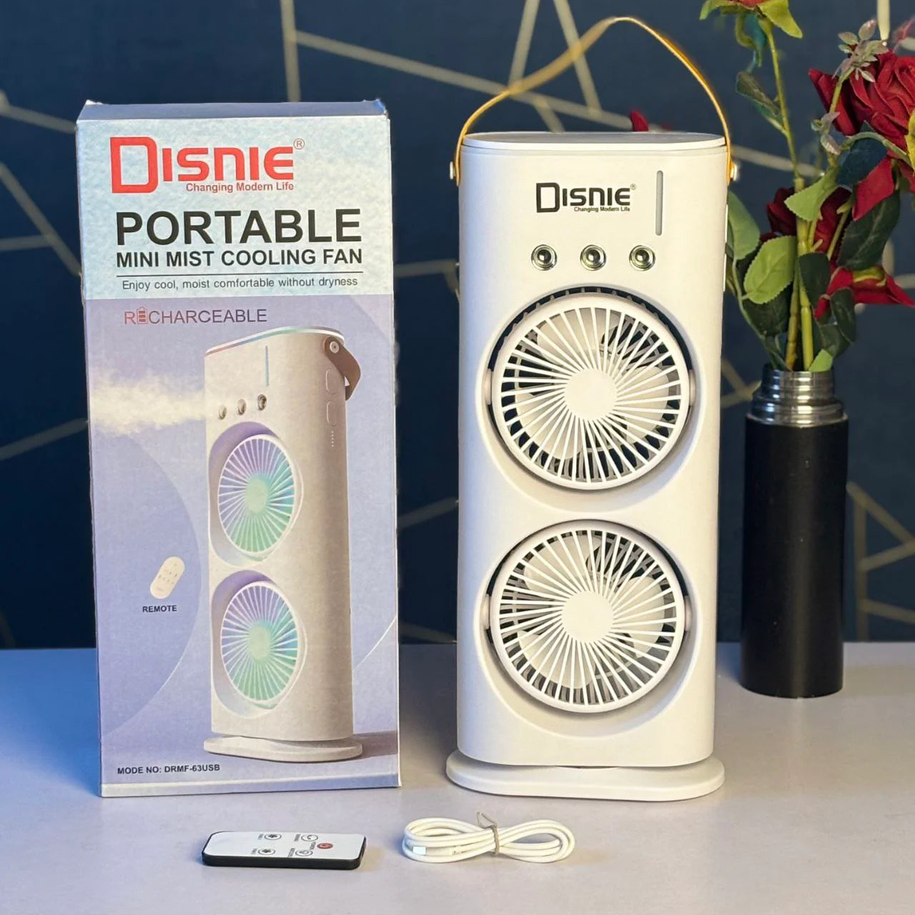 DISNIE Rechargeable Remote Control Double Head Spray Cooling Fan