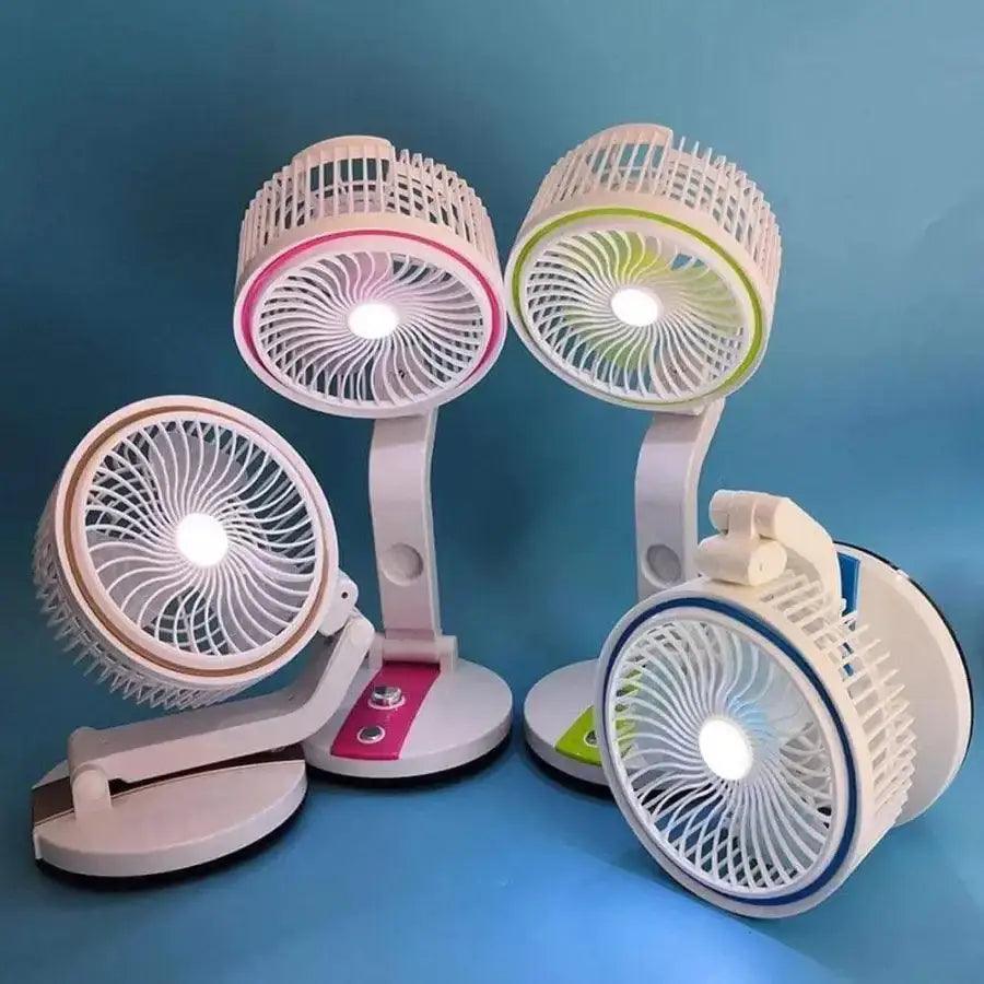 Rechargeable Multifunction Folding Fan With LED Light - LR Fan - HT Bazar