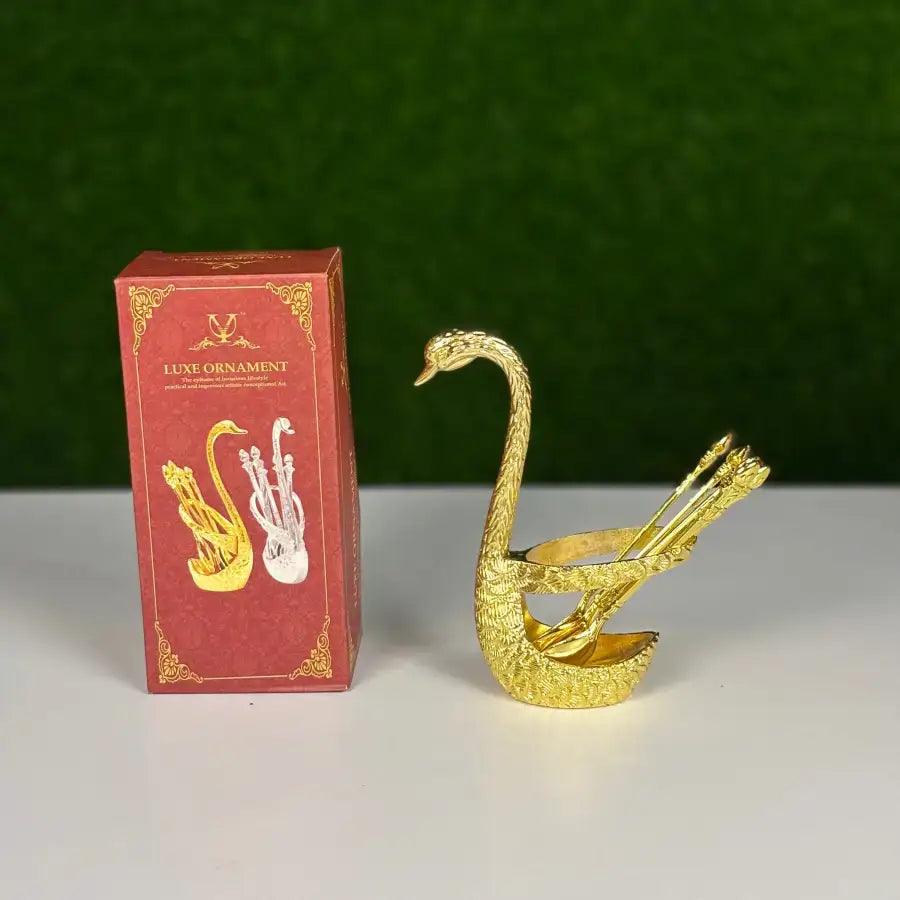 Stainless Steel Glass Holder & Swan Design Spoon Set Combo - HT Bazar