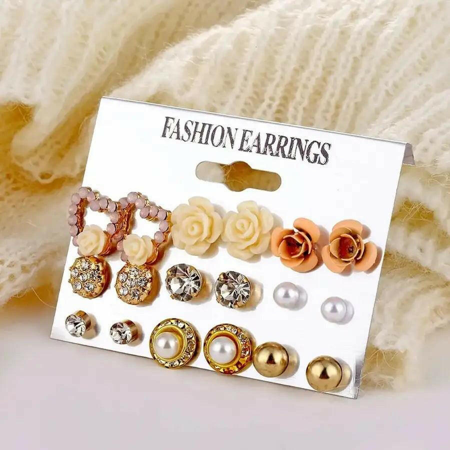 Fashionable 9 Pair Earrings Set - HT Bazar